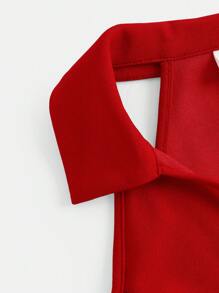 SHEIN Serisse Kids Tween Girls' Solid Color V-Neck Sleeveless Waist-Cinched A-Line Dress - Red - View 4