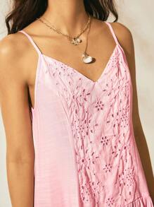 Easelle Abito a portafoglio casual e da vacanza estivo per donna, con ricami di occhielli rosa