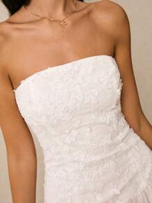 Poéselle Women's Solid Color Strapless Short Dress, Fashionable For Summer,Summer Dresses For Women	,Vacation Outfits Woman,Beach Outfits For Woman,Beach Vacation Outfits - White - View 4