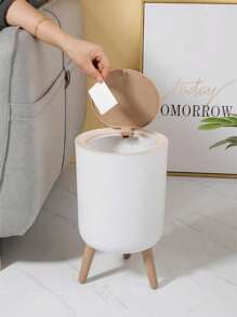 1Pc White Portable Plastic Trash Can With Lid, Kitchen Compost Bin, Light Luxury Fashion Trash Can, Suitable For Kitchen, Bathroom, Dormitory, Office, School, Home, Household Items 19.5*10.8Cm/22Cm*36.3Cm Two Sizes Available - White - View 1