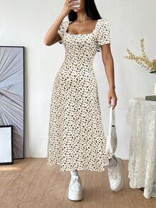 SHEIN Unity Women's Casual Ditsy Floral Square Neck Dress, Summer - Multicolor - View 3