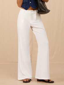 SHEIN Forever 21 夏季女士浪漫/舞会/正式/生日/90 年代/商务休闲女士/优雅/西部装/外出/时尚/休闲/Y2K/俱乐部/办公室/鸡尾酒会/复古/紧身/狂欢节/有趣/优雅/老钱/街头服饰/度假/乡村音乐会/工作/端庄/春假/单身女郎/音乐会/坏人/基本款/毕业/低腰/宽松/直筒/阔腿/裤子 - 白色 - 查看 6