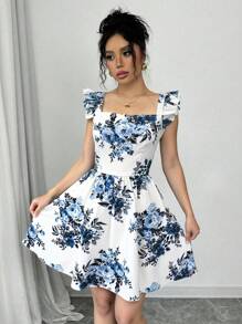 Rafferiza Summer Elegant Random Floral Print Tie-Up Backless Dress - Multicolor - View 5