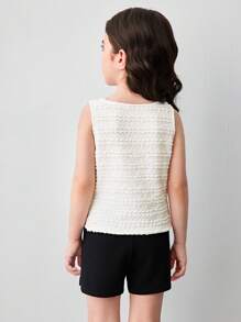 Áo sơ mi không tay dệt trơn màu có họa tiết cho bé gái - Màu be - Xem 6