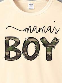 Camisetas sencillas de moda casual con elementos de camuflaje, estampado de leopardo y lema gráfico para niños pequeños. Conjunto básico casual a juego de mamá e hijo (2 piezas vendidas por separado)