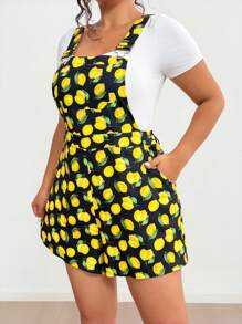 Flirla Macacão Casual Estampado de Limão Plus Size Para Mulheres - Multicolorido - Visão 3