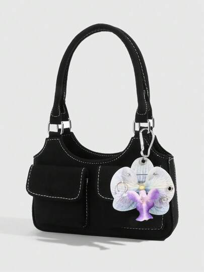 Fairycore 1 pièce Porte-clés ornemental de type percé à l'orchidée lavande chic, style de plage de printemps/été, mariage, vacances, cadeau d'anniversaire, charm de sac