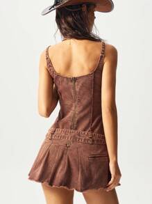 Bohemela 波西米亚风复古美式梭织修身女式迷你连衣裙 - 摩卡棕 - 查看 7