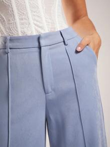 Silquee Pantalones de traje para mujer, pantalones azul plácido, ropa de oficina, casual de negocios, pantalones de traje azul, verano para mujer, prendas inferiores para mujer, ropa de trabajo, ropa de oficina, pantalones de oficina - Azul - Ver 3