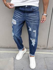 Manfinity LEGND Men's Ripped Pocket Casual Tapered Fit Jeans