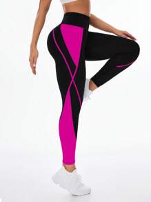 Exploreva High Waist Seamless Color Block Sports Leggings Yoga Women Pants
