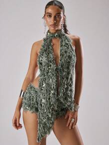 MUSERA Shorts mini con lentejuelas esponjosos, para verano, vacaciones, Ibiza, festivales, fiestas, chica cool en otoño e invierno