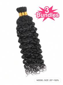 3 束高容量编织发束，无纬水波钩针真人发自然黑色接发，足够整个头部重量 4.93 盎司无结辫子接发 - Natural Black - 查看 2