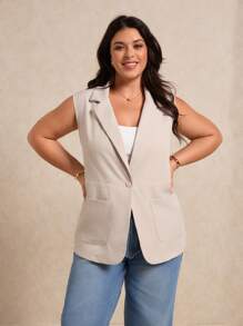 SHEIN Elaquor Plus Size Casual Plain Color Vest - Apricot - View 3