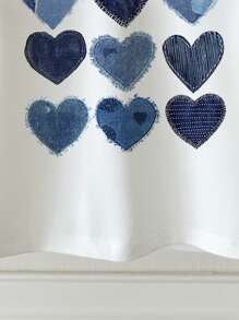 SHEIN Cute Heart Print Round Neck Short Sleeve T-Shirt, Casual Statement Tops For Girls, Easy Comfort, Kids' Daily Fashion, Casual Wear For Summer, Brunch-Ready, Princess Chic, Korean Style - Multicolor - View 6