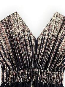 Rafferiza V-Neck Batwing Gold Printed Sexy Wide Leg Jumpsuit - Black - View 9