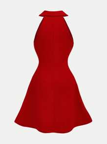 SHEIN Serisse Kids Tween Girls' Solid Color V-Neck Sleeveless Waist-Cinched A-Line Dress - Red - View 3