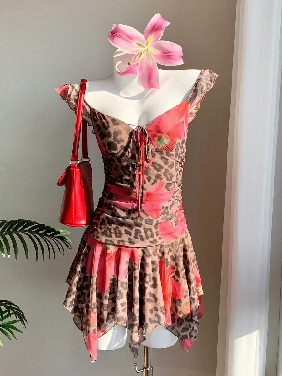 Comfortcana Gaun Mini Slip Wanita Motif Leopard, Modis untuk Musim Panas - MultiWarna - View 1