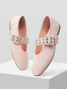 MOTF PREMIUM Zapatos Mary Jane planos de piel de PU con hebilla - Rosa - Ver 4