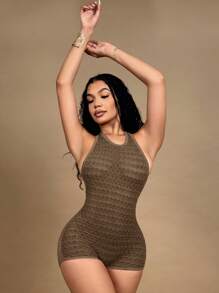 SHEIN SXY Women Ripped Sexy Halter-Neck Jumpsuit, Bodysuits For Women, Women Bodysuits, Mesh Jumpsuit, Halter Bodysuits,Sexy Outfits For Women