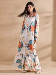 Graceveil Women Modest Fashion Tie Dye Pattern Long Abaya Dress