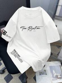 Manfinity LEGND 大码男士字母印花休闲圆领短袖T恤，夏季男士T恤，男士简约T恤，男士T恤休闲