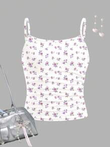 Tween Girl Fitted Casual Sports Basic Cami Top - White - View 1