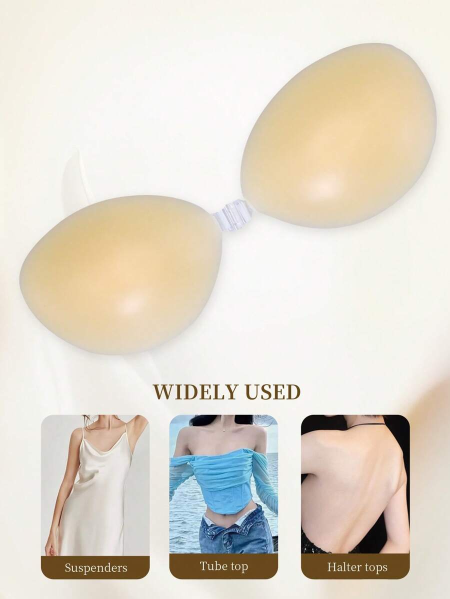 SHEIN 1 Pair Liquid Silicone Bra, Simple & Practical Multifunctional - Orange - View 1