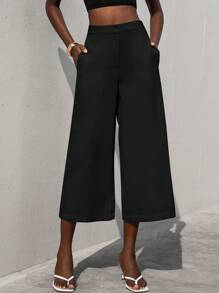 Aveloria Modichic Women's Casual Mid-Rise Loose Front Pleat 3/4 Office Pants - Black - View 1