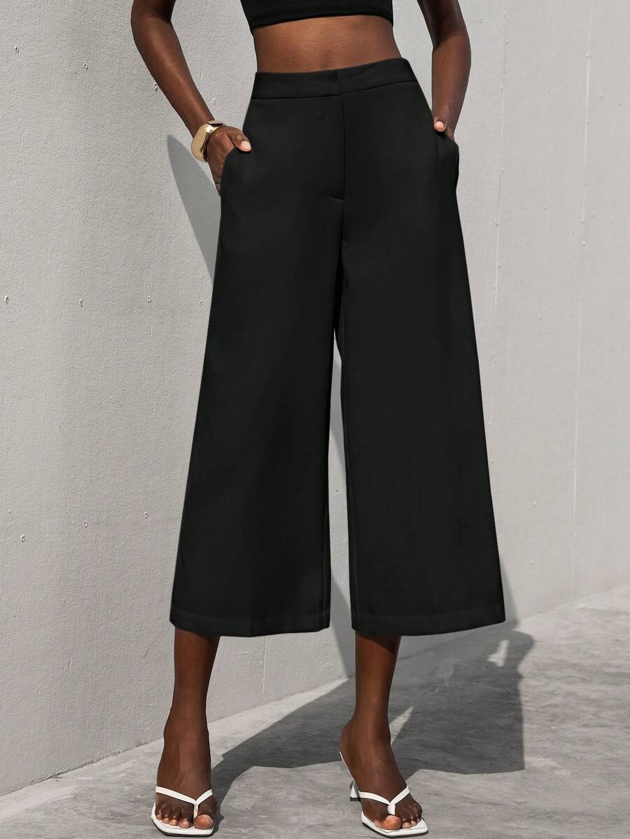 Aveloria Modichic Women's Casual Mid-Rise Loose Front Pleat 3/4 Office Pants - Black - View 1