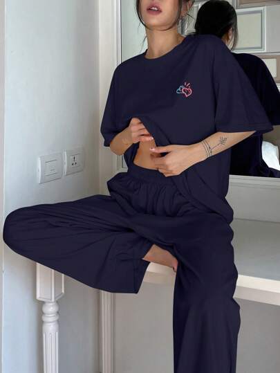 DAZY 2 件套心形印花宽松短袖女士家居服套装睡衣