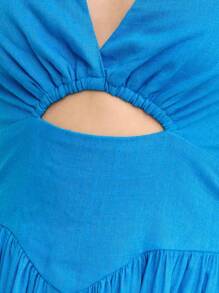 2026 Vestido de verano de tirantes con abertura frontal, ajustado a la cintura y falda en línea A para mujer - Azul - Ver 6