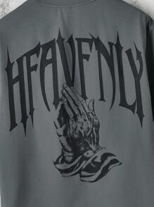 SWAVVY Loose Fit Men's Knit Casual Letter Print T-Shirt, Summer, Streetwear Friendly, 2000s Style - Dark Grey - View 4