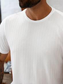 Manfinity Homme Áo thun nam tay ngắn cổ tròn màu trơn cỡ lớn, mùa hè - trắng - Xem 2