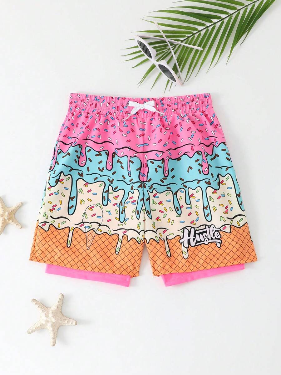 Quần bơi đi biển in họa tiết Colorblock cho bé trai tuổi mới lớn - Hồng - Xem 1