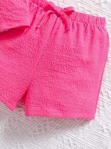 SHEIN 2 pièces Tenue d'été pour bébé fille : Top ample rose à manches courtes à volants et ensemble short à taille élastique