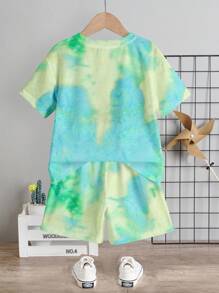 SHEIN Leap Crew 2pcs/Set Boys Casual Round Neck Short Sleeve Tee And Shorts Set, Suitable For Summer - Multicolor - View 3