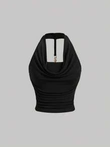 SHEIN MOD 2件組深V領露背金屬裝飾黑白細肩帶背心 - 黑與白 - 查看 8