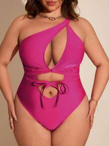 Swim SXY Plus Size Solid Color One-Piece Hollow Out Swimsuit, Suitable For Summer Vacation And Beach - Multicolor - View 1