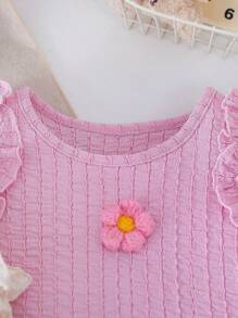 2pcs/Set Baby Girl Solid Color 3D Flower Ruffled Hem Camisole, Suitable For Outdoor, Casual, Sports And More Scenes - Multicolor - View 7