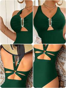 Voyashape Đồ bơi liền mảnh cho nữ đi biển/ngày lễ - Màu xanh lá cây đậm - Xem 8