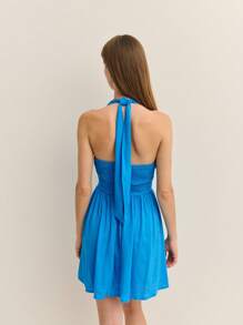 2026 Vestido de verano de tirantes con abertura frontal, ajustado a la cintura y falda en línea A para mujer - Azul - Ver 2