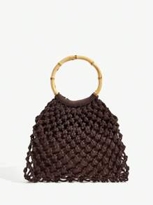 SHEIN SXY Bolsos de asa superior para damas y mujeres, de moda, elegantes, sencillos, personalizados, versátiles, hechos a mano a ganchillo, con flecos, para la playa, vacaciones, días festivos, verano, y la