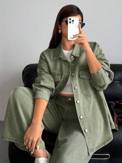 SHEIN ICON جينز بناتي واسع سائب غير مبيض للقياسات الكبيرة