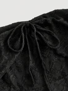SHEIN MOD Women Off Shoulder Long Sleeve Front Tie Bodycon Black Lace Dress, S Dress Women, Party Dress, Valentine Day,Bodycon Dress - Black - View 3