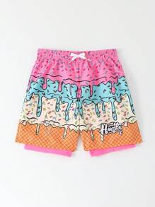 Quần bơi đi biển in họa tiết Colorblock cho bé trai tuổi mới lớn - Hồng - Xem 3