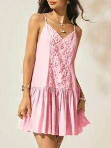 Easelle Abito a portafoglio casual e da vacanza estivo per donna, con ricami di occhielli rosa
