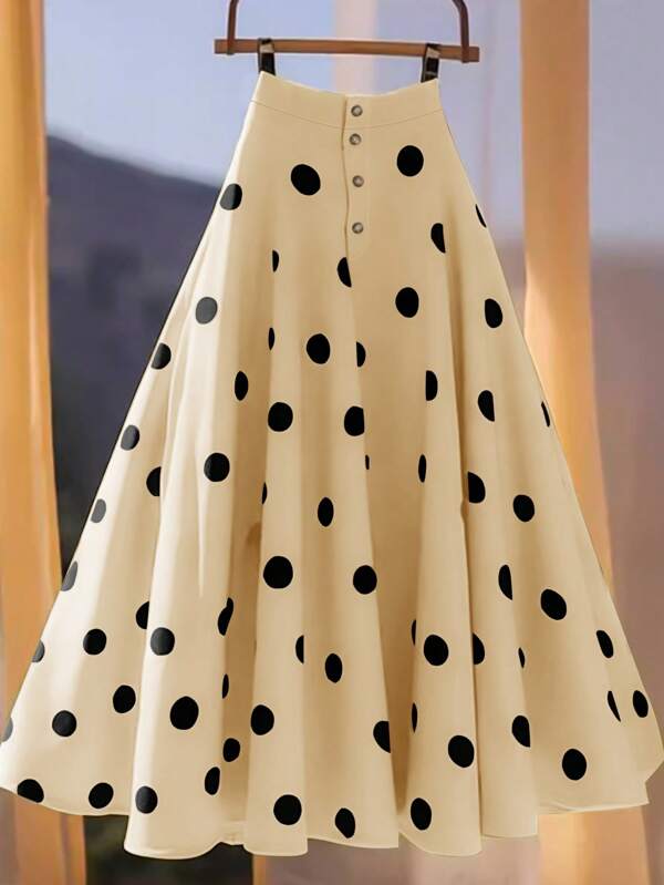 Franclia Falda acampanada de lunares casual para mujer de talla grande, falda de verano para trabajo o paseo, falda corta de verano, blusa de verano amarilla para mujer de talla grande, ropa casual y de negocios para mujer de talla grande