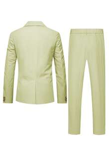 Calvornis Men's Solid Color Pleated Long Sleeve Suit Jacket And Pocket Suit Pants Set - Green - View 2
