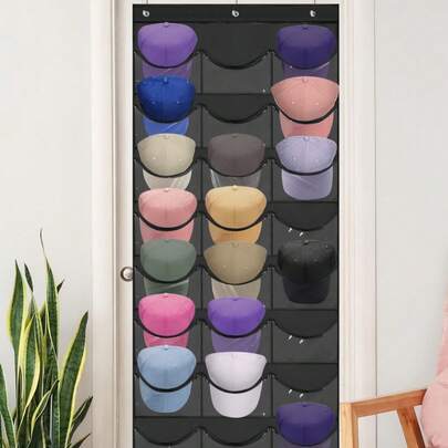 1pc 24-Pockets Baseball Cap Storage Hanging Bag - Can Be Hung For Storage, Saving Space,Over The Door Hat Organizer, Protector, And Display Rack,Bag,Organizer,Storage